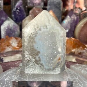 Druzy Blue grey agate tower from Brazil